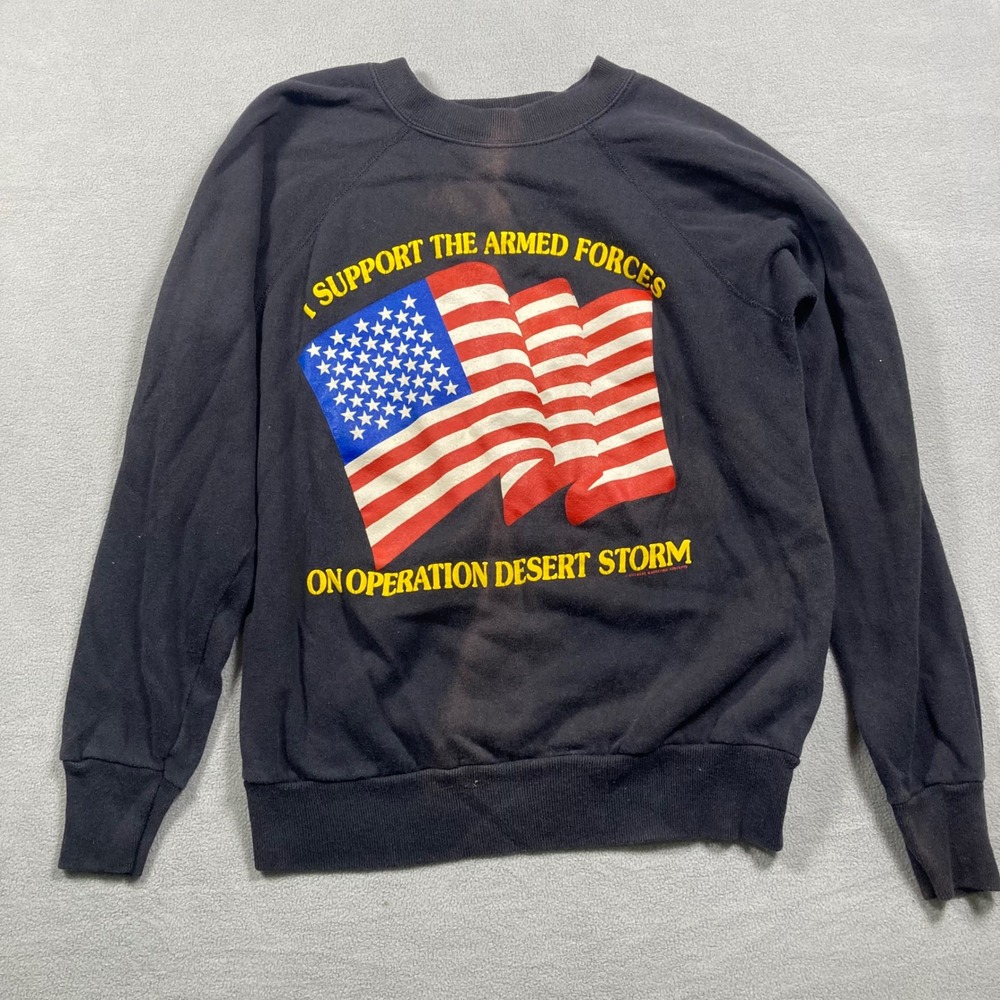 Vintage Pannill Sweatshirt Mens Medium Black Operation Desert Storm Faded